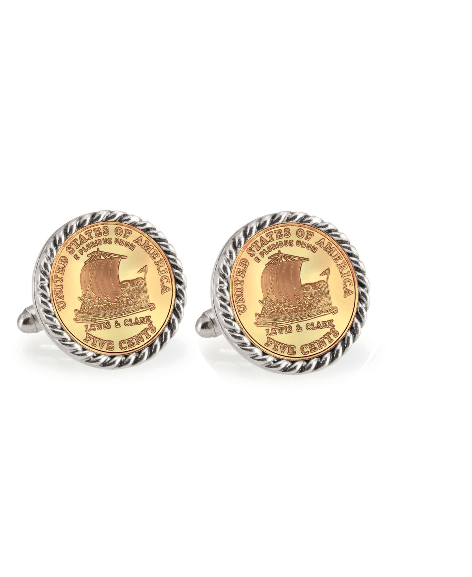 Запонки American Coin Treasures Gold-Layered 2004 Keelboat Rope Bezel Coin Cuff Links