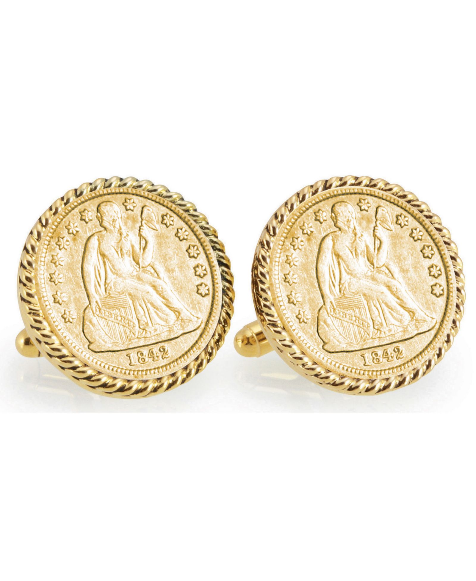 Запонки American Coin Treasures Gold-Layered Seated Liberty Silver Dime Rope Bezel Coin