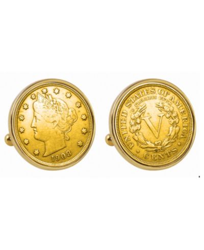 American Coin Treasures Gold-Layered Liberty Nickel Bezel Coin Cuff Links