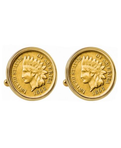 American Coin Treasures Gold-Layered 1800's Indian Penny Bezel Coin Cuff Links