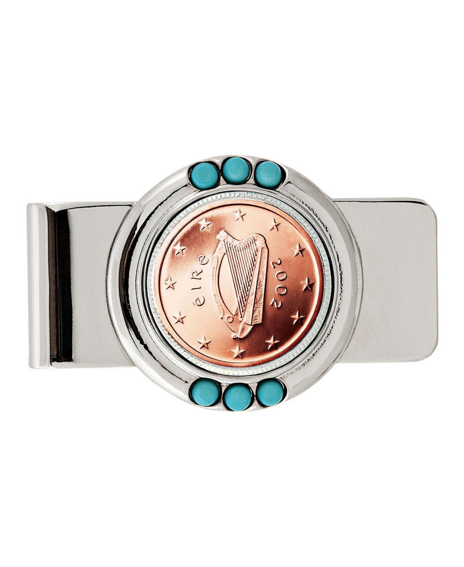 American Coin Treasures Мужской зажим для денег Men's American Coin Treasures Irish 2 Euro Coin Turquoise Money Clip