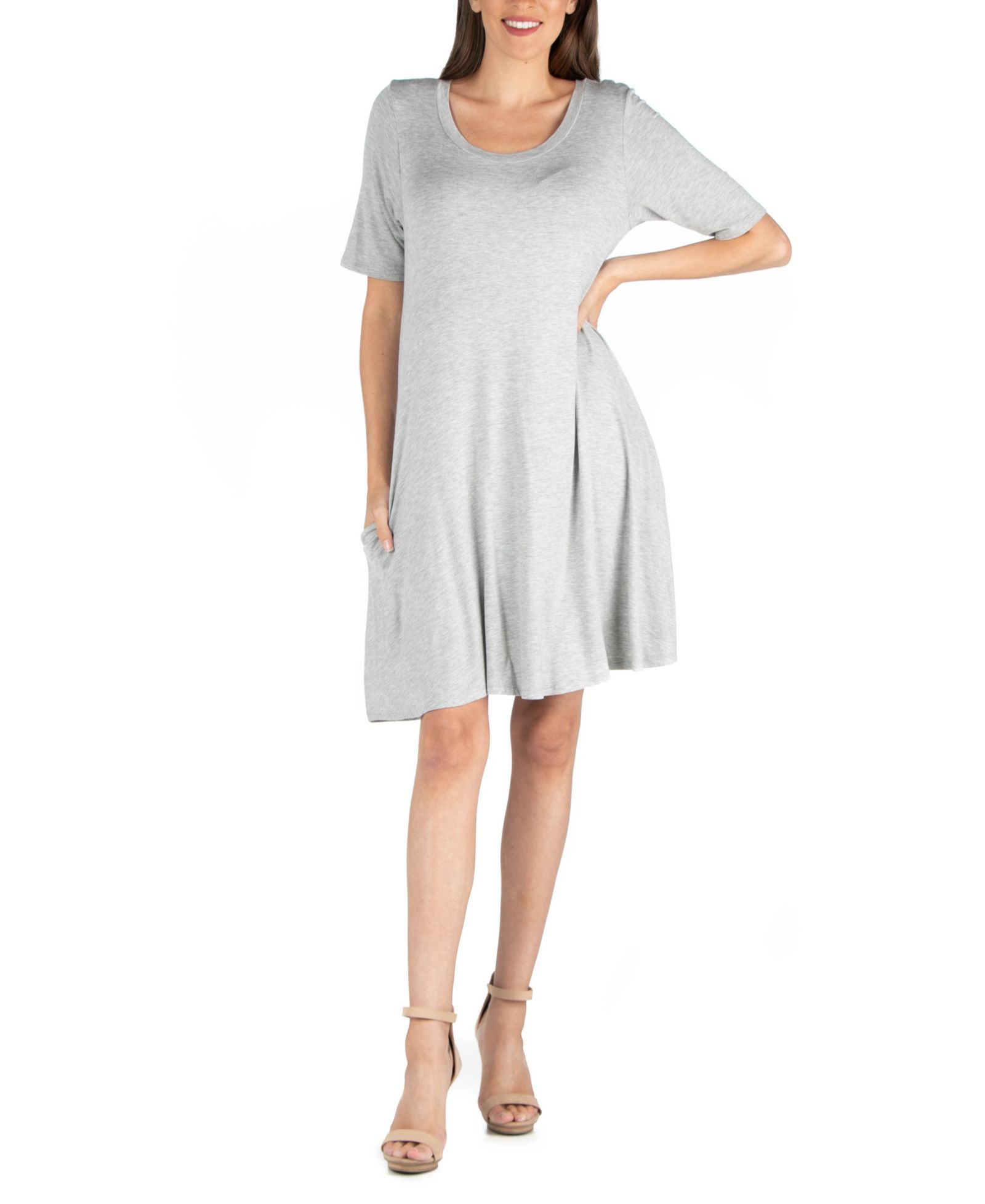 24seven Comfort Apparel мягкое платье-футболка с расклешенным подолом и карманами