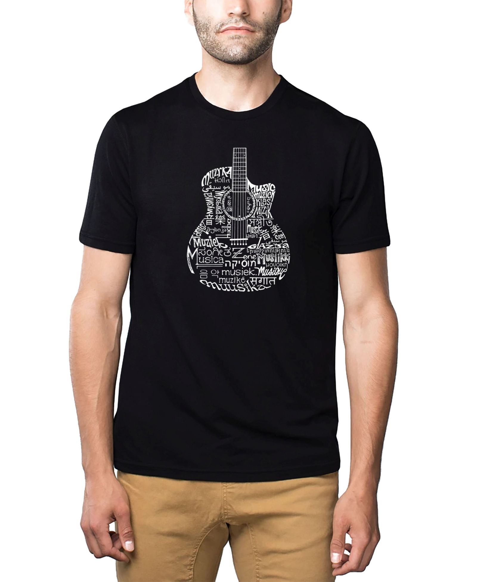 Футболка LA Pop Art Men's Cotton/Poly Blend Word Art - Languages Guitar