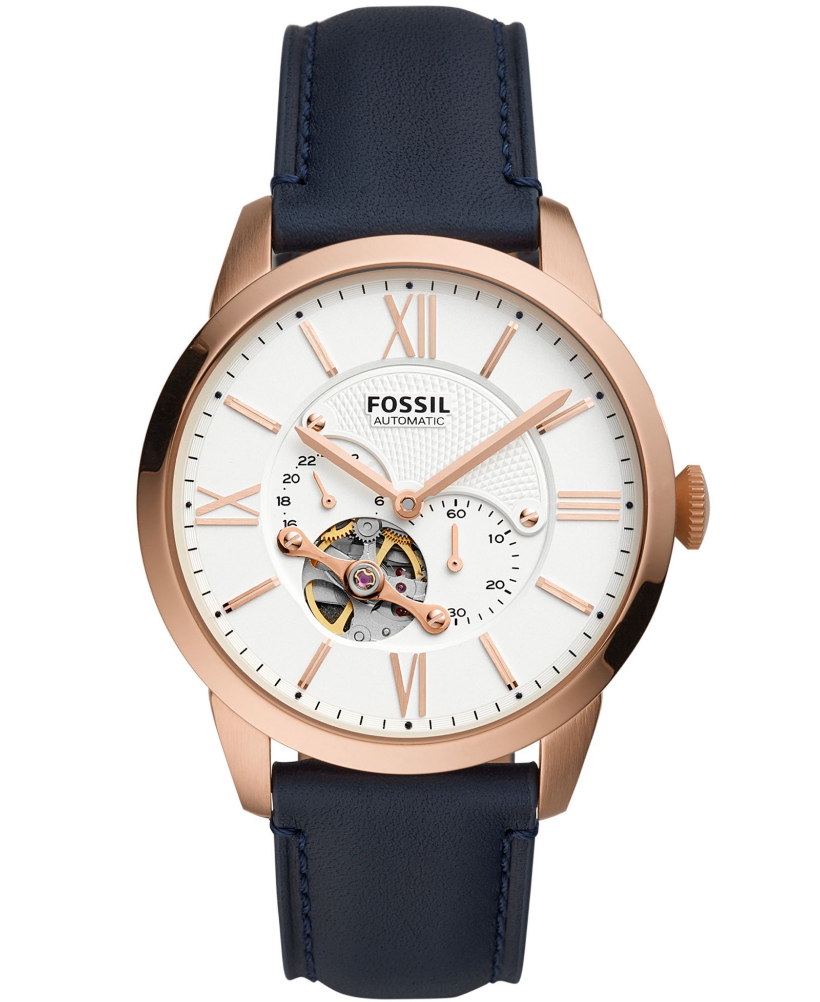 Fossil Townsman Automatic Navy Leather Watch 44mm