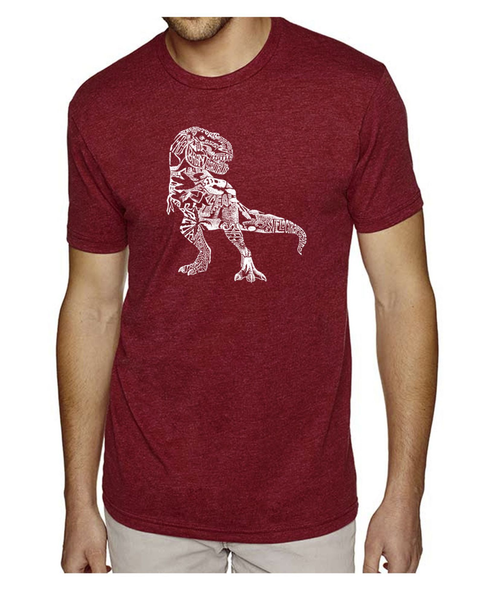 LA Pop Art Men's Cotton/Poly Blend Word Art T-Shirt - Dinosaur