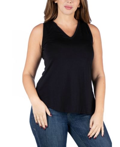 24seven Comfort Apparel Plus Size топ с V-образным вырезом и закругленным подолом