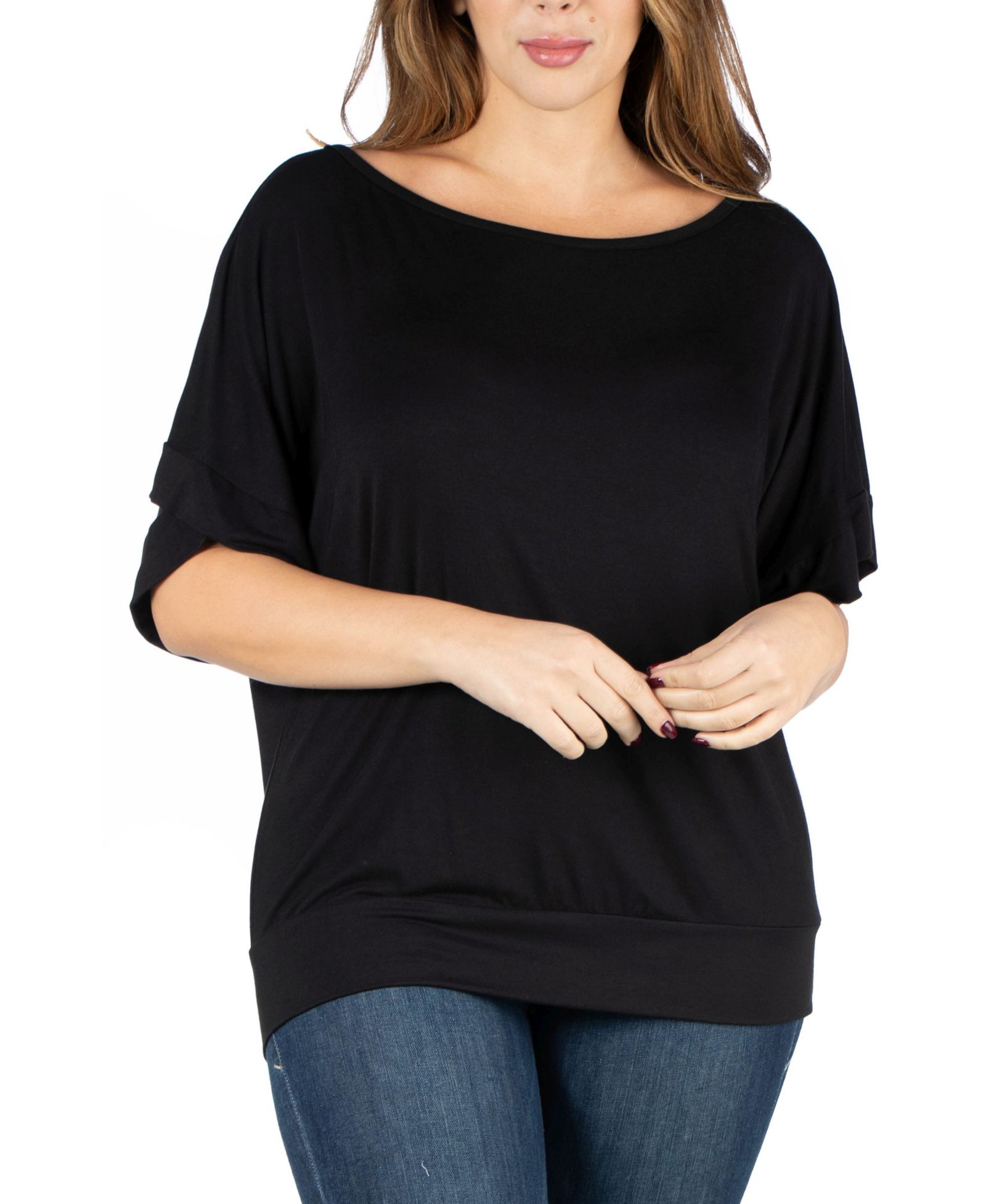 24seven Comfort Apparel Plus Size Short Sleeve Loose Fitting Dolman Top