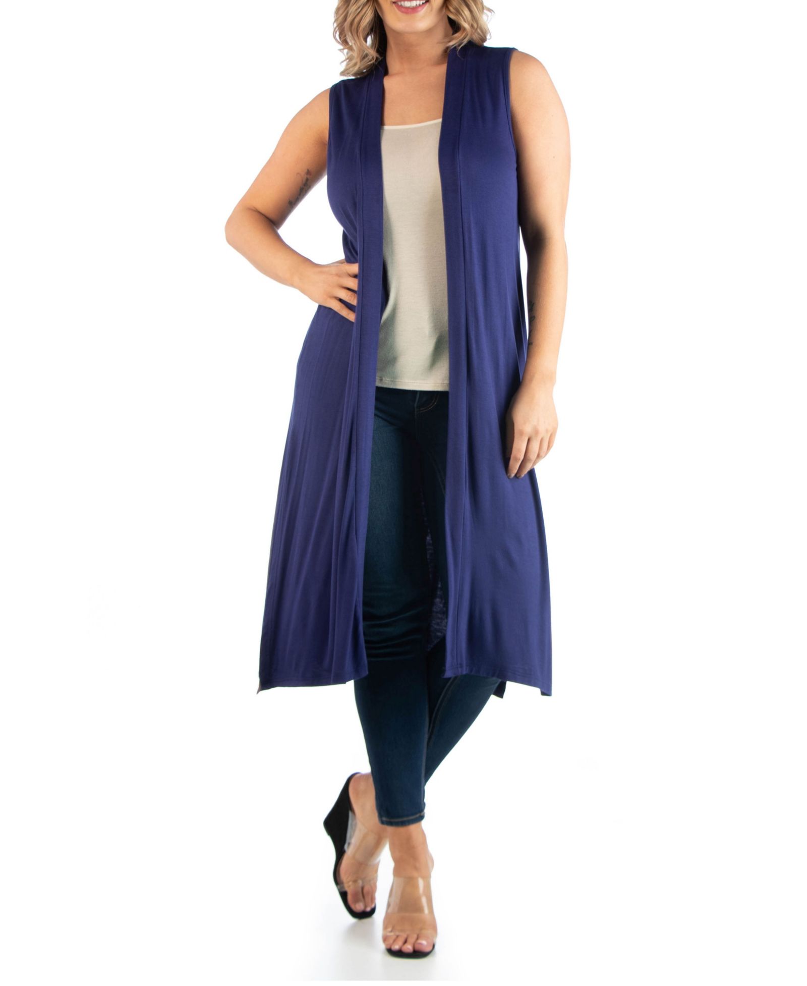 24seven Comfort Apparel Plus Size Asymmetric Open Front Cardigan Sweater