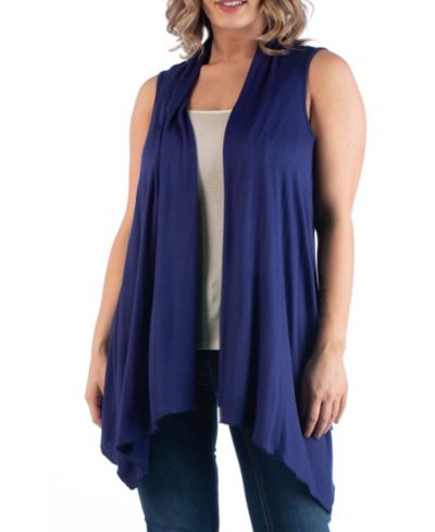 24seven Comfort Apparel Plus Size Asymmetric Open Front Cardigan Sweater