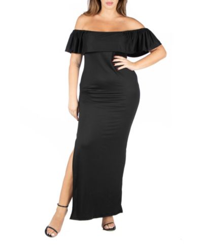 24seven Comfort Apparel Plus Size Ruffle Off The Shoulder Maxi Dress