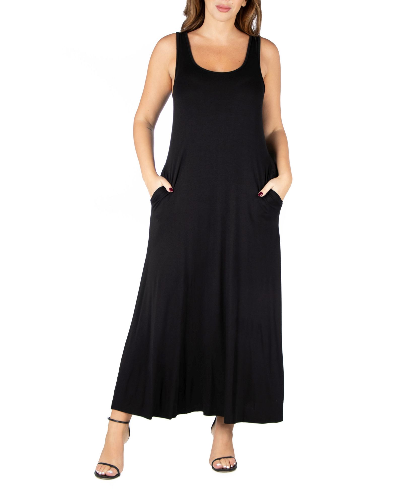 24seven Comfort Apparel Plus Size Sleeveless Maxi Dress with Pockets