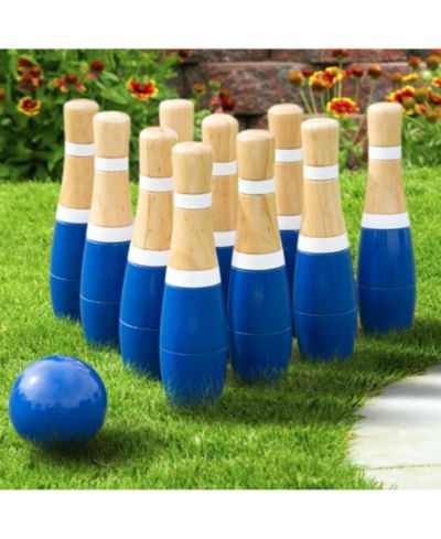 Trademark Global Hey Play 8 Inch Wooden Lawn Bowling Set with 10 Pins & 2 Balls, Ages 5-7