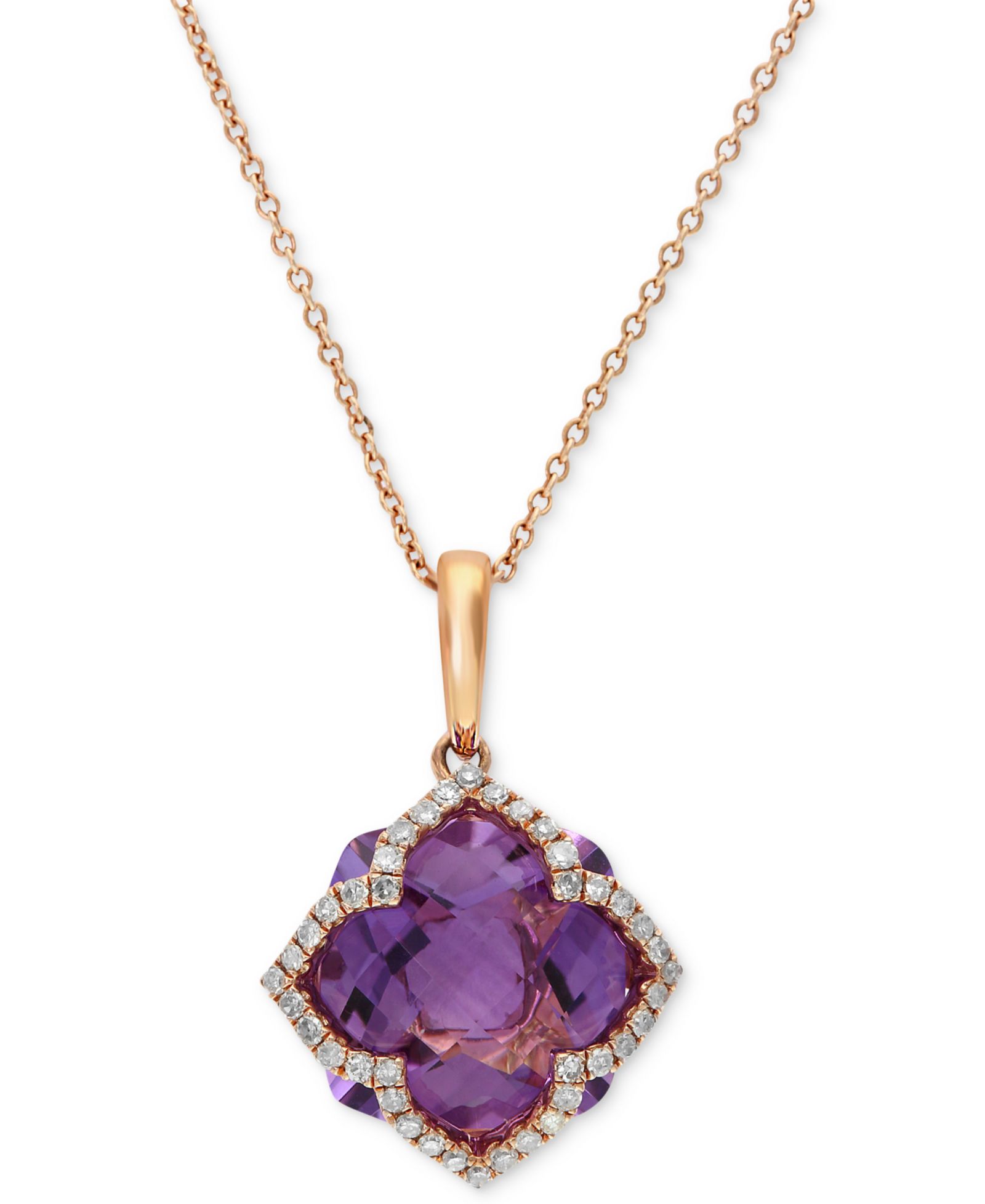 Подвеска EFFY® Amethyst (5-3/4 ct. t.w.) и Diamond (1/5 ct. t.w.) Clover в 14k Rose Gold