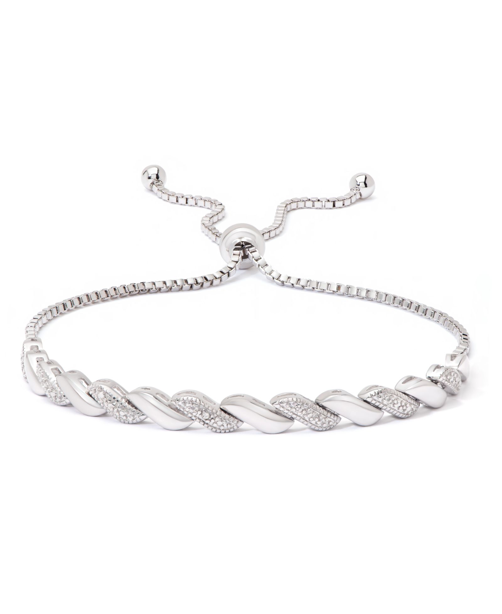 Браслет Diamond Accent San Marco Link Bolo Adjustable Silver Plate Gold Plate or Rose Gold Plate