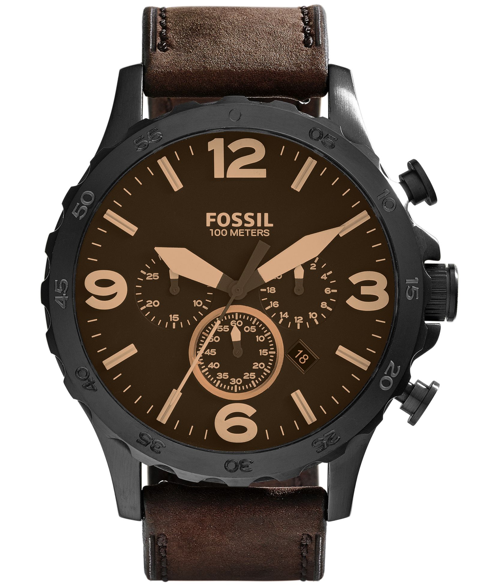 Fossil Men's Nate Brown Leather Strap Watch 50mm