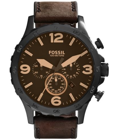Fossil Мужские часы Nate с кожаным ремешком, 50mm, коричневые
