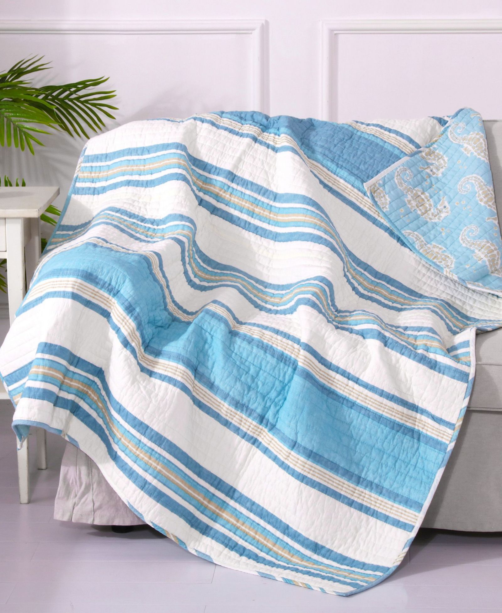 Levtex Maui Stripe Reversible Quilted Throw, 50" x 60"