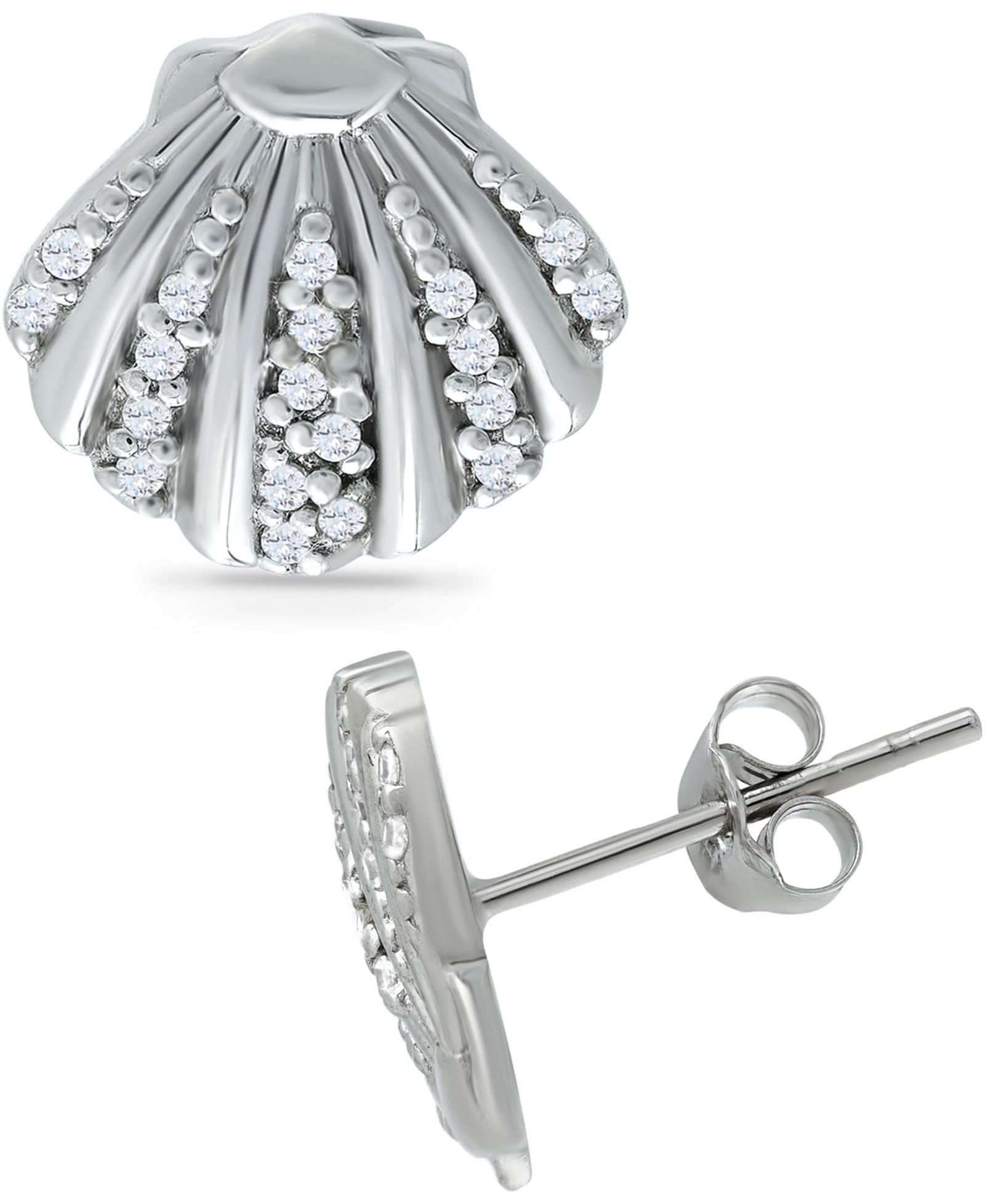 Giani Bernini Серьги-гвоздики Cubic Zirconia Clam Shell в серебре