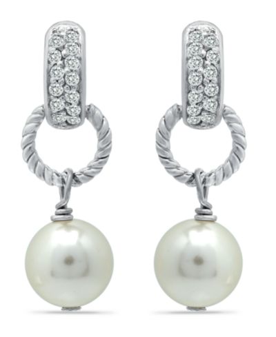 Серьги-подвески Macy's Imitation Pearl Pave Cubic Zirconia