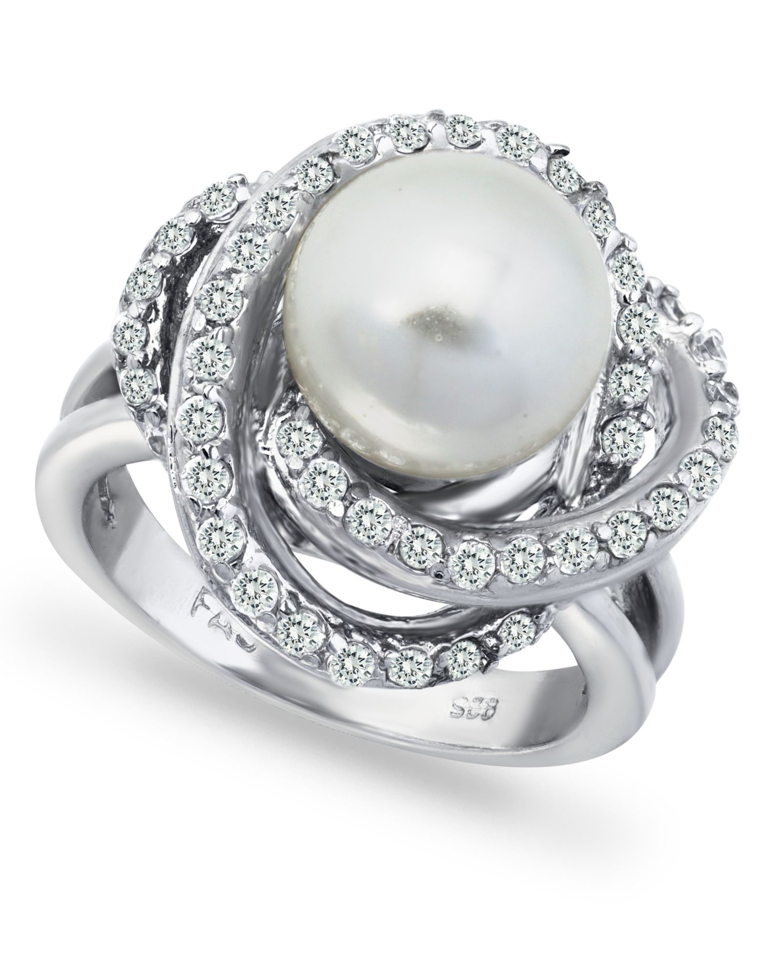 Macy's Imitation Pearl and Cubic Zirconia Pave Swirl Ring