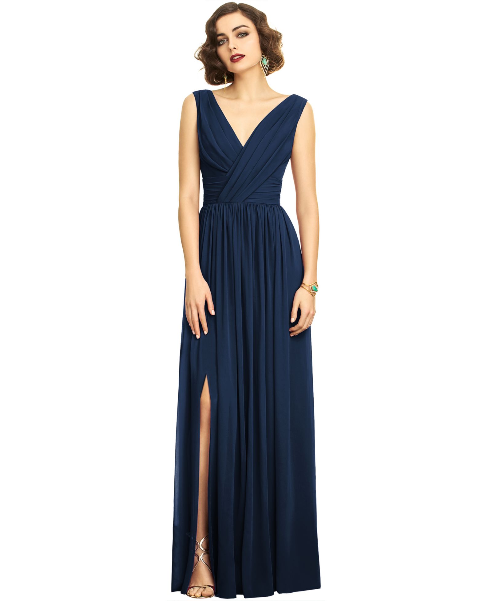 Dessy Collection Women's Sleeveless Draped Chiffon Maxi Dress with Front Slit