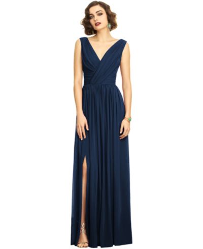 Dessy Collection Women's Sleeveless Draped Chiffon Maxi Dress with Front Slit