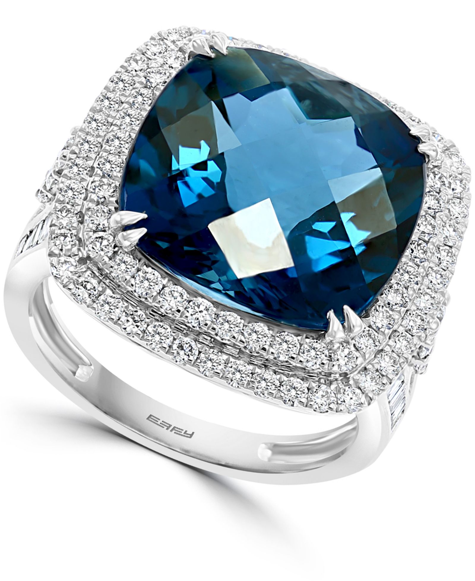 Кольцо EFFY London Blue Topaz (12-1/3 ct. t.w.) & Diamond (1-1/5 ct. t.w.) Halo Statement в 14k White Gold