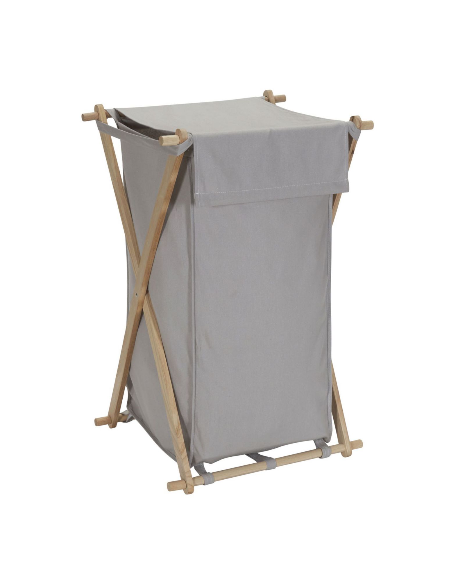 Household Essentials X-Frame Wood Laundry Hamper, Folding Wood Frame with Washable Gray Poly-Cotton Bag