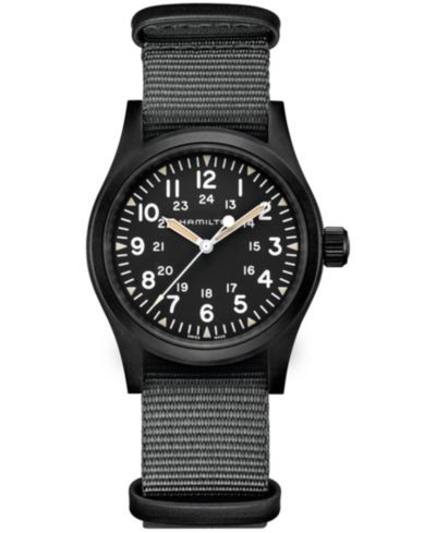 Унисекс часы Hamilton Swiss Mechanical Khaki Field с черным ремешком Nato 38mm