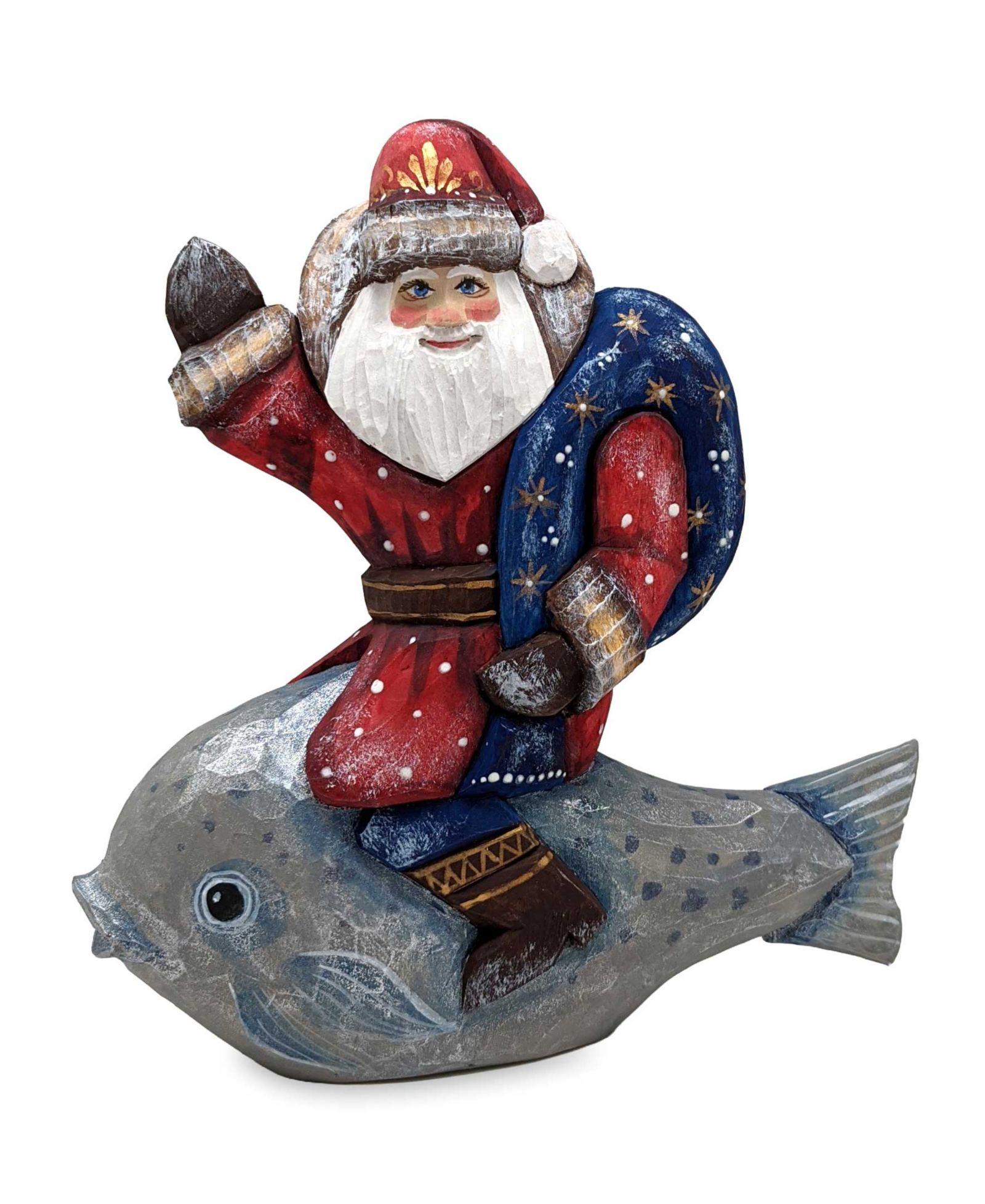 Фигурка G.DeBrekht Woodcarved Hand Painted Silver Treasure Fish Santa
