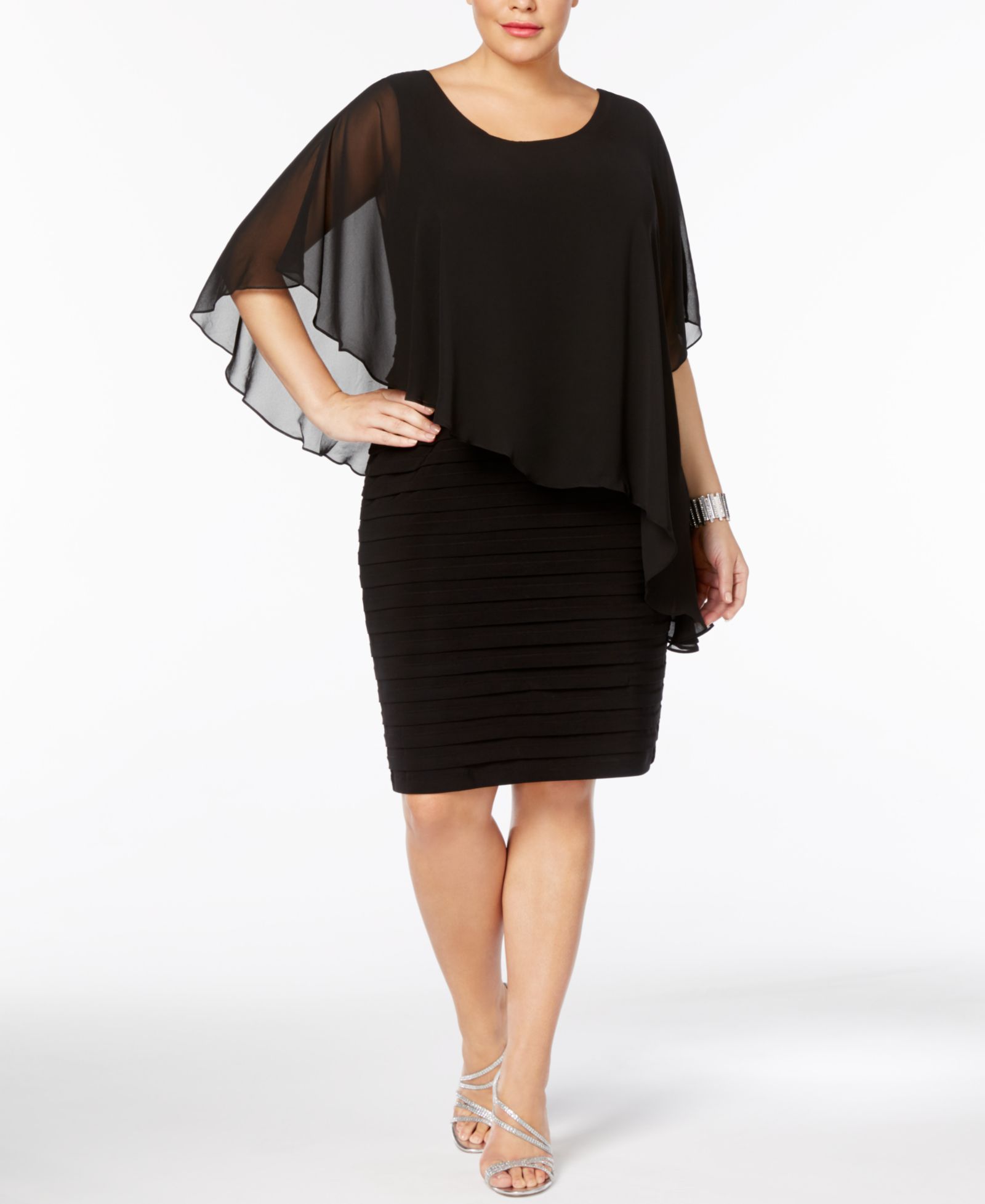 Женское платье Betsy & Adam Plus Size Chiffon Capelet Sheath