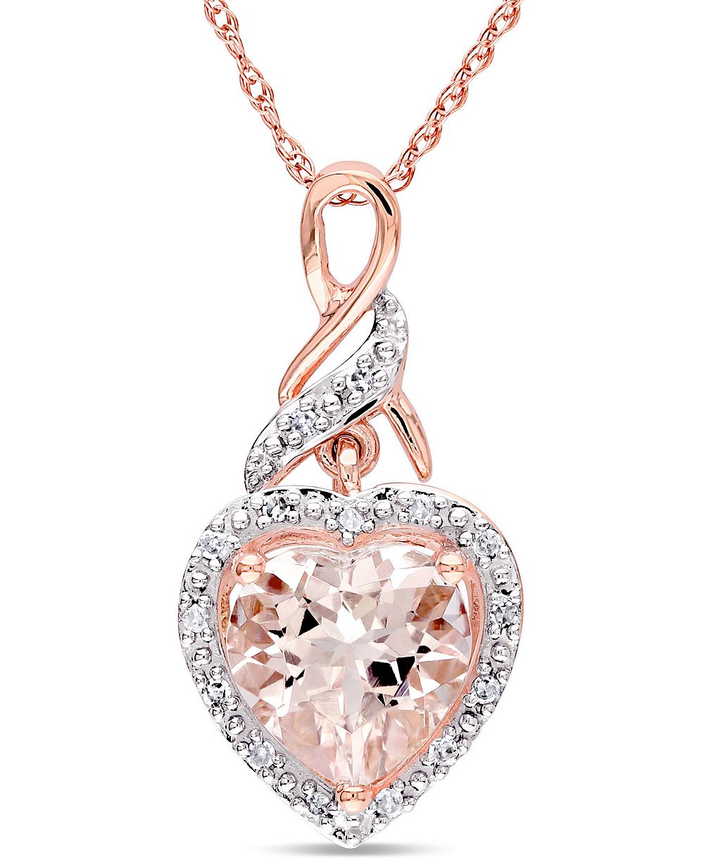 Подвеска-ожерелье Heart Swirl с морганитом (1-3/4 ct. t.w.) и бриллиантом (1/20 ct. t.w.) в розовом золоте 10k, 17"
