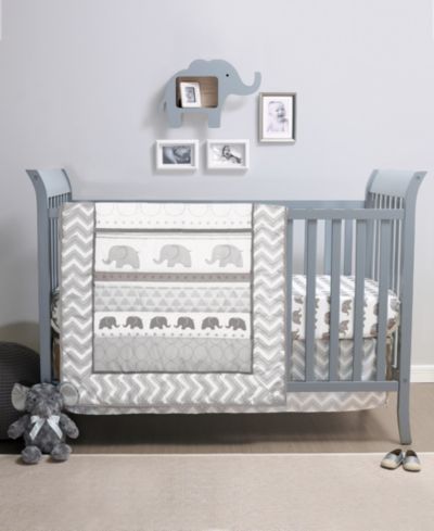 The Peanutshell Elephant Walk 3 Piece Baby Nursery Crib Bedding Set, Quilt, Fitted Crib Sheet, and Dust Ruffle
