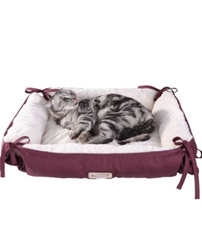 Armarkat 2-In-1 Cat Pet Bed & Fleece Cat Mat, Burgundy/Ivory - Extra Thick Poly Fill, Machine Washable