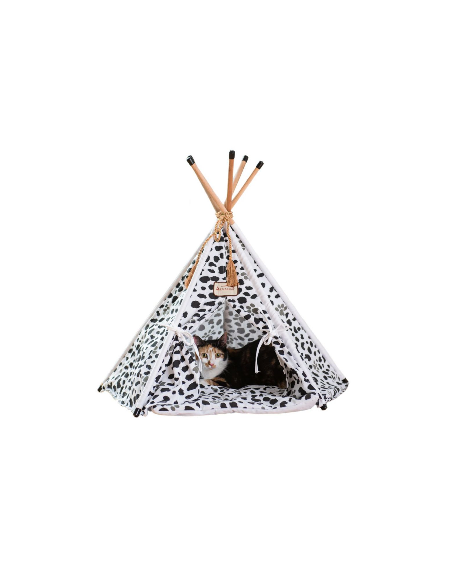 Armarkat Pet Tent/Teepee Style Cat Bed C46 with Durable Fabric - White/Black