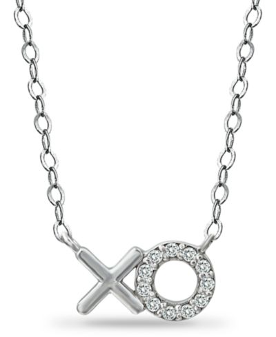 Giani Bernini Cubic Zirconia XO Pendant Necklace in Sterling Silver, 16" + 2" extender, Created for Macy's