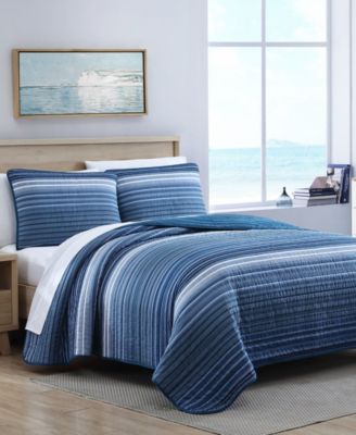Nautica Coveside Blue Cotton Reversible 3-Piece Quilt Set, Full/Queen