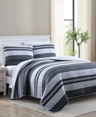 Nautica Ardmoore Grey Cotton Reversible 3-Piece Quilt Set, King