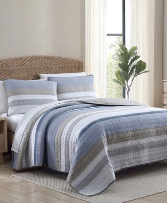Nautica Galewood Beige Cotton Reversible 3-Piece Quilt Set, King