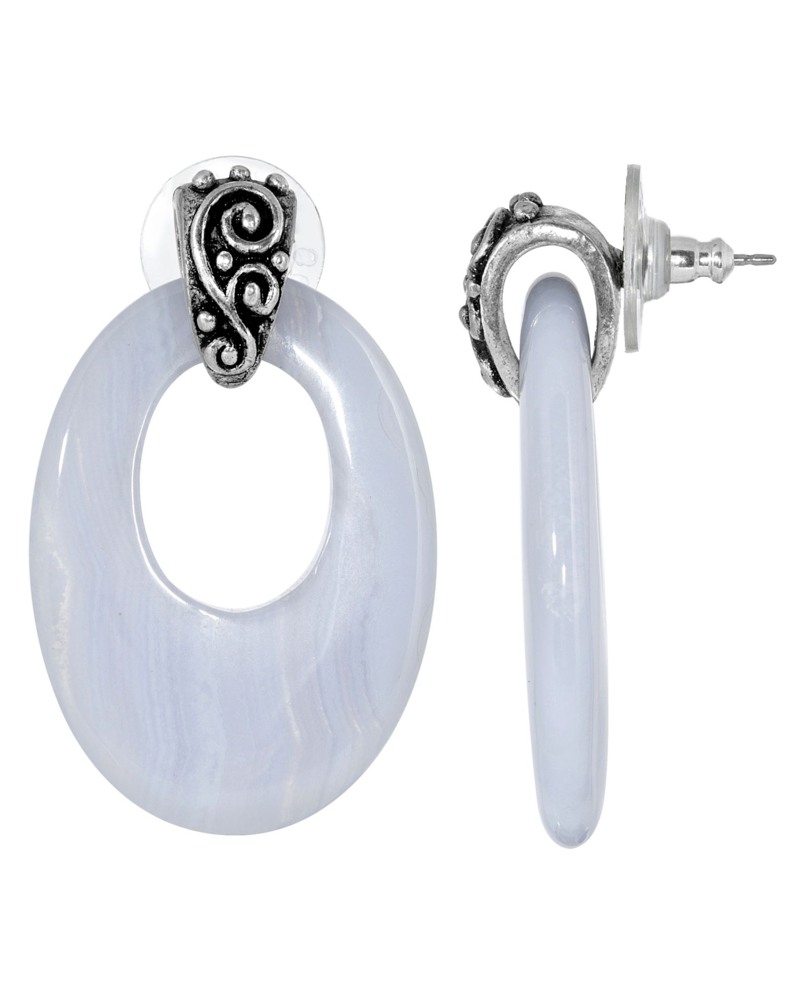 Серьги-кольца 2028 Pewter Semi Precious Oval Lace Hoop