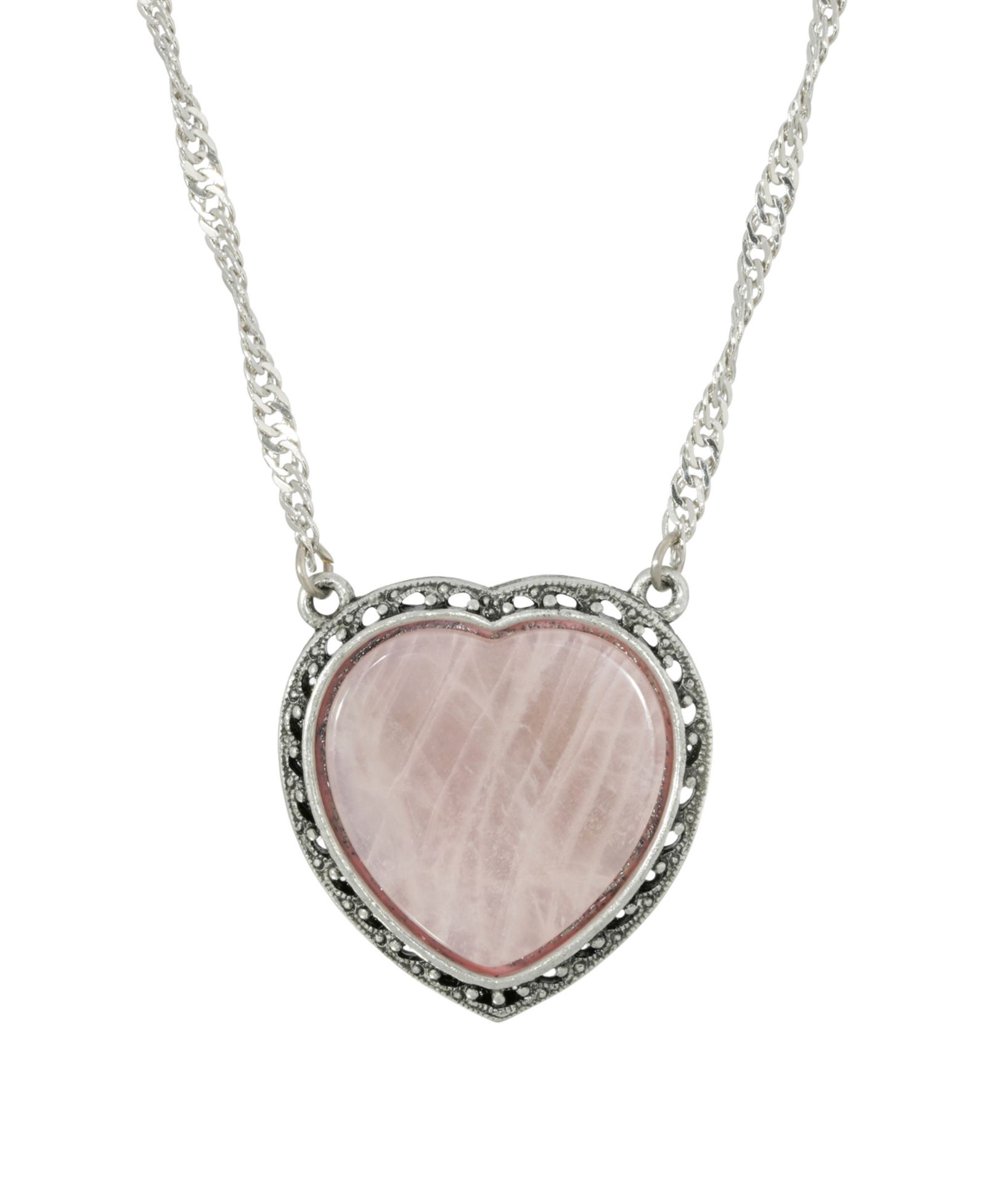 Ожерелье 2028 Silver-Tone Semi Precious Rose Quartz Heart