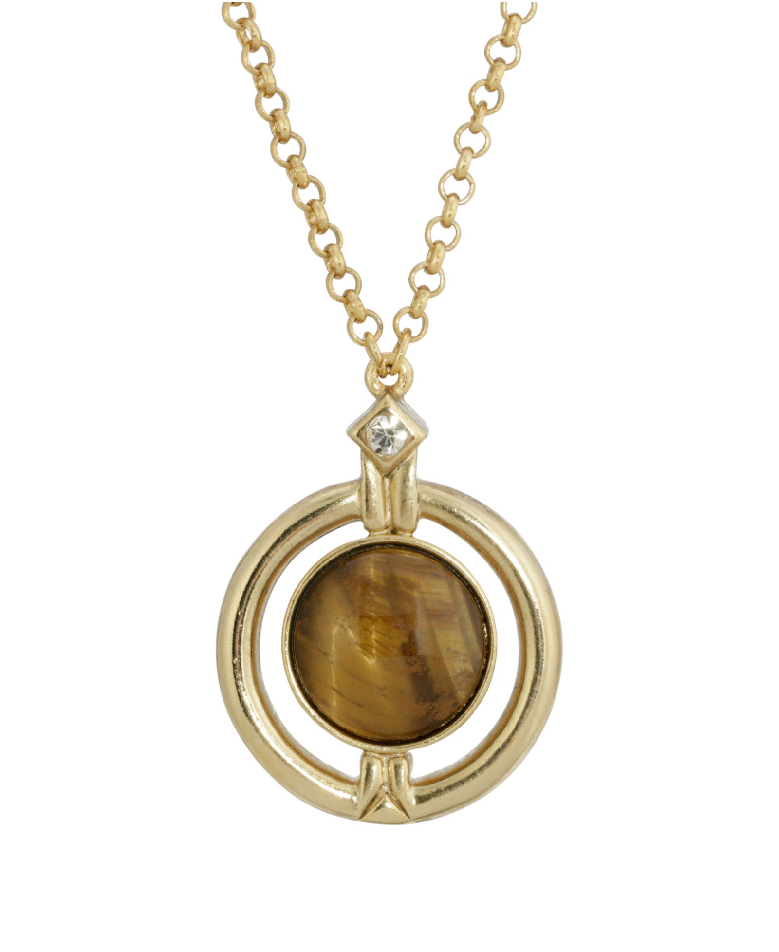 Ожерелье 2028 Gold-Tone Round Tiger Eye Semi Precious Stone Necklace