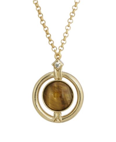 Ожерелье 2028 Gold-Tone Round Tiger Eye Semi Precious Stone Necklace
