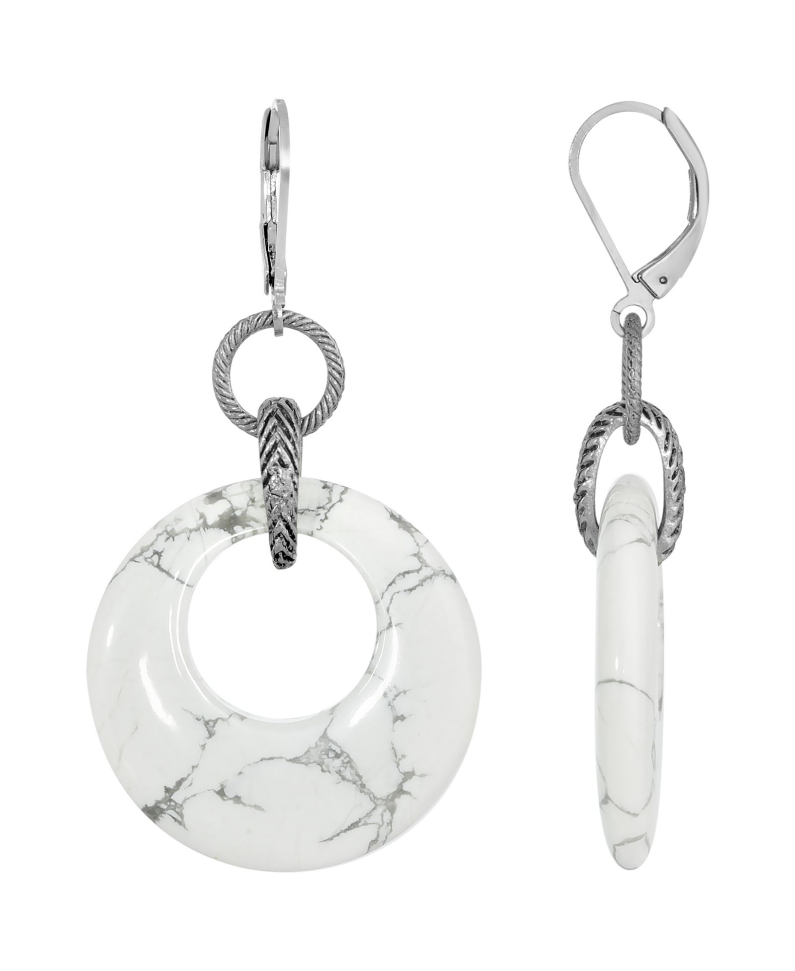 2028 Silver-Tone Semi Precious Round Hoop Drop Earrings