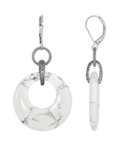 2028 Silver-Tone Semi Precious Round Hoop Drop Earrings