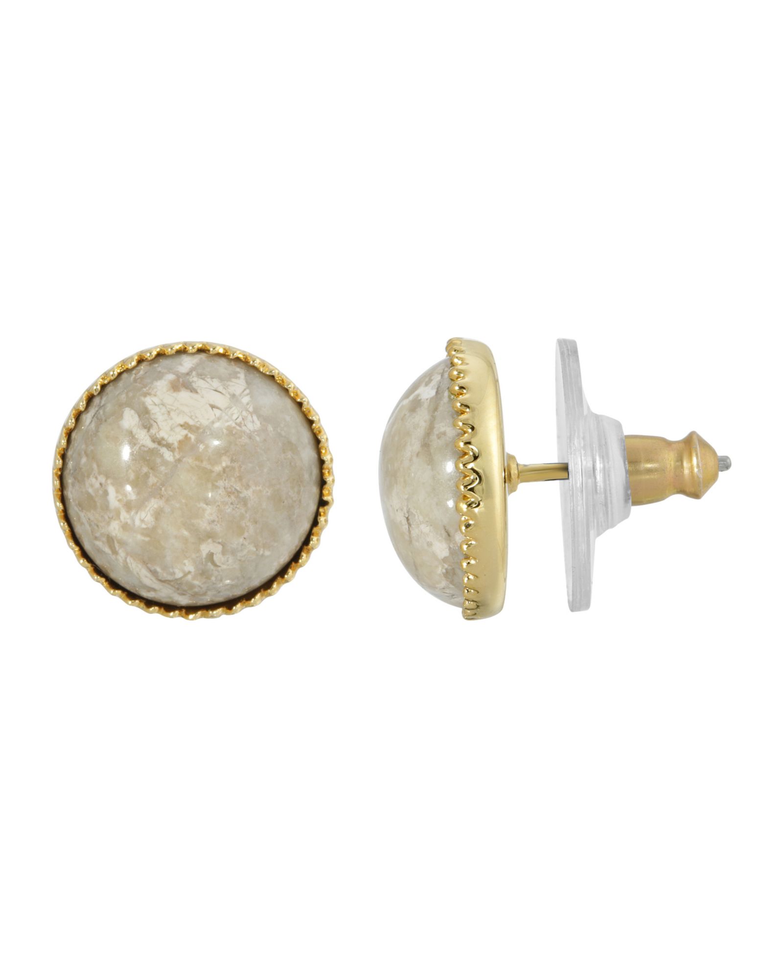 2028 Gold-Tone Semi Precious Round Stud Earrings