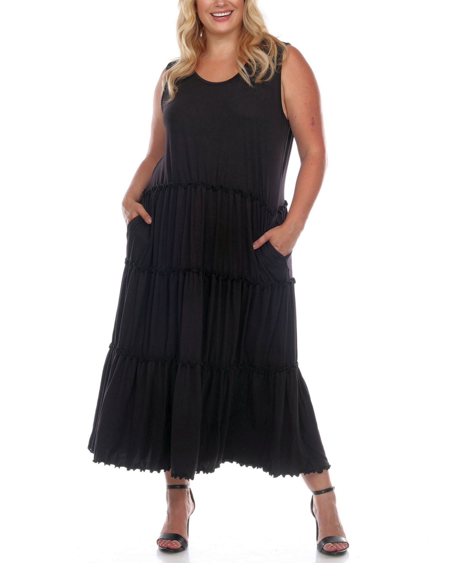 White Mark Plus Size Scoop Neck Tiered Midi Dress