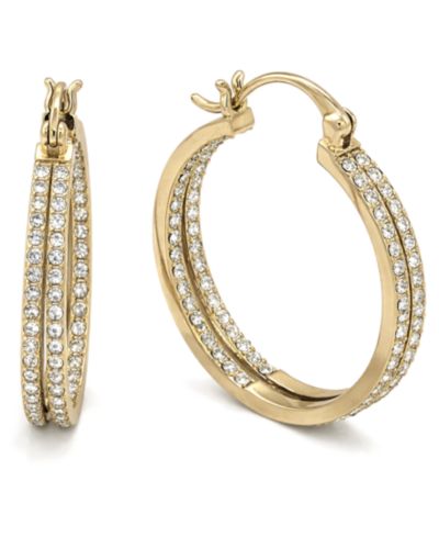 And Now This Crystal Small Double Hoop Earrings in Silver-Plate or Gold Plate, 1"