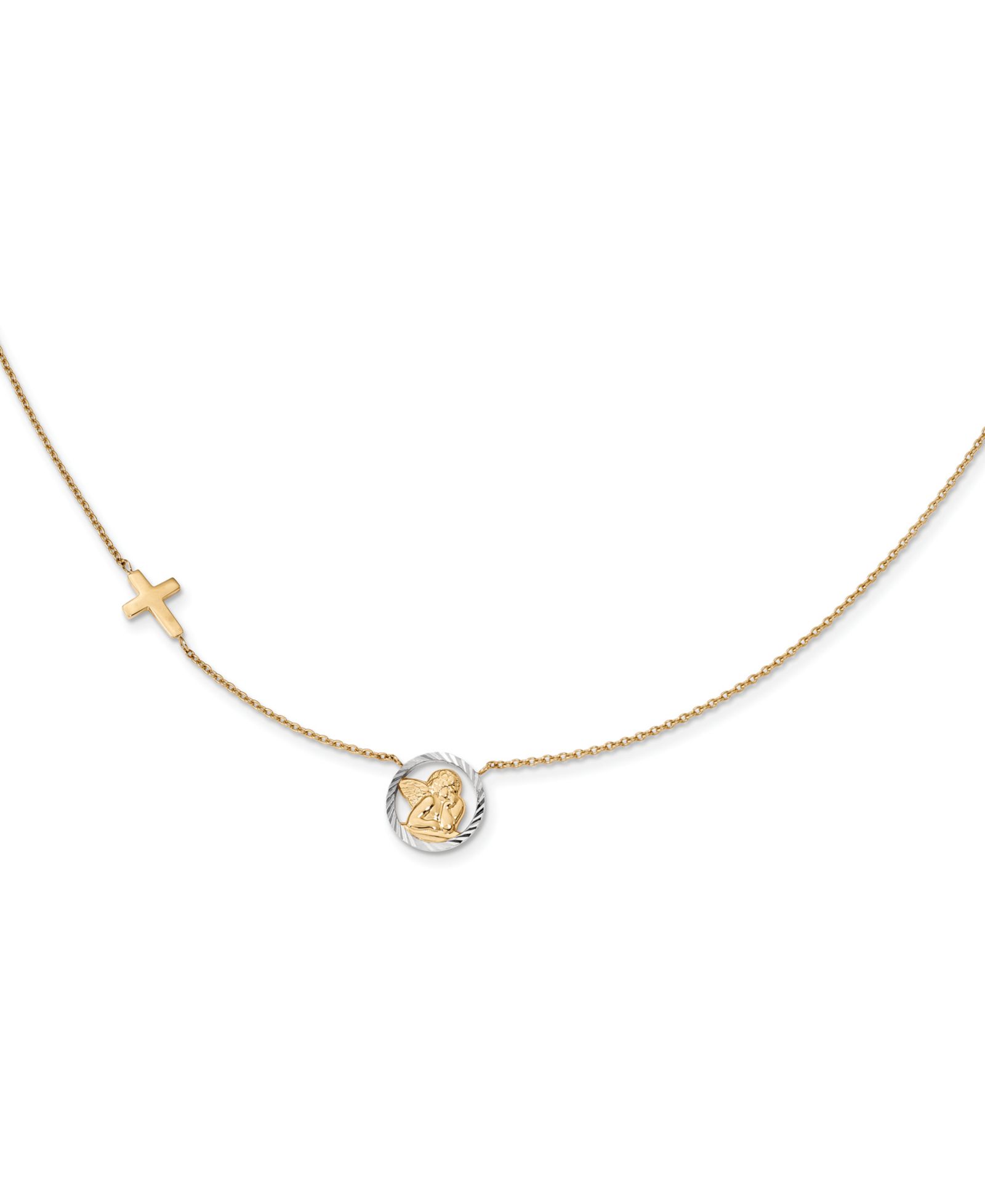 Колье Angel & Cross с огранкой бриллиантом, 14K золото и родиевое покрытие, 17"