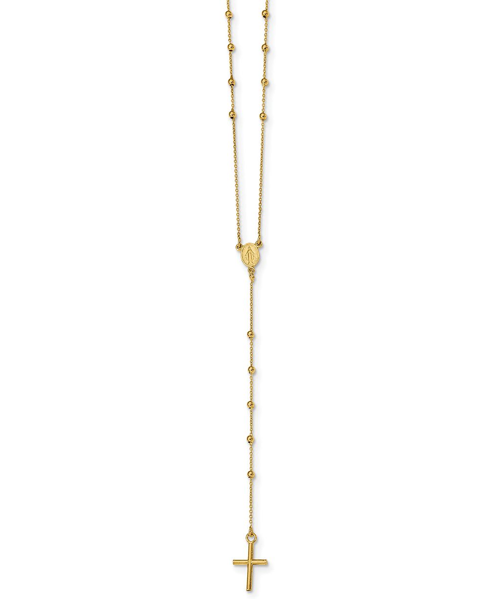 Подвеска-розарий Cross Rosary 24" в 14k Yellow Gold